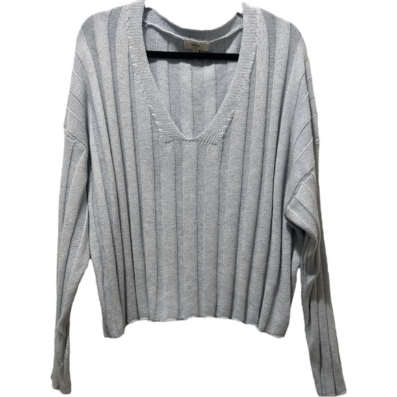 ENTRO Light Blue Ribbed V Neck Sweater - Size Large - Picture 1 of 7